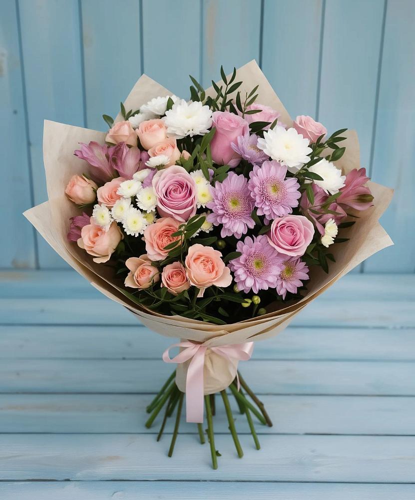Букет цветов из: Хризантемы, Розы и Альстромерии в Михайловке Иркутской области