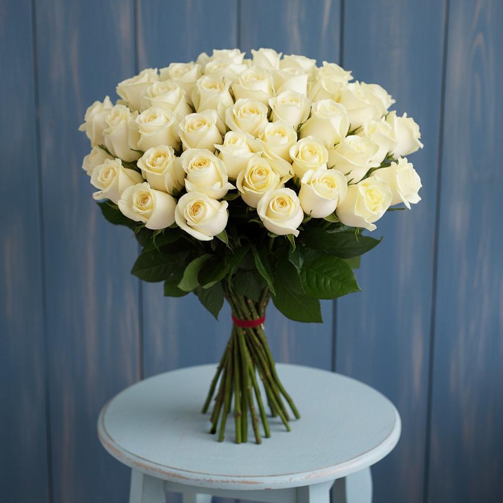 Букет 51 Белая роза Эдлесс Лав в Михайловке Иркутской области