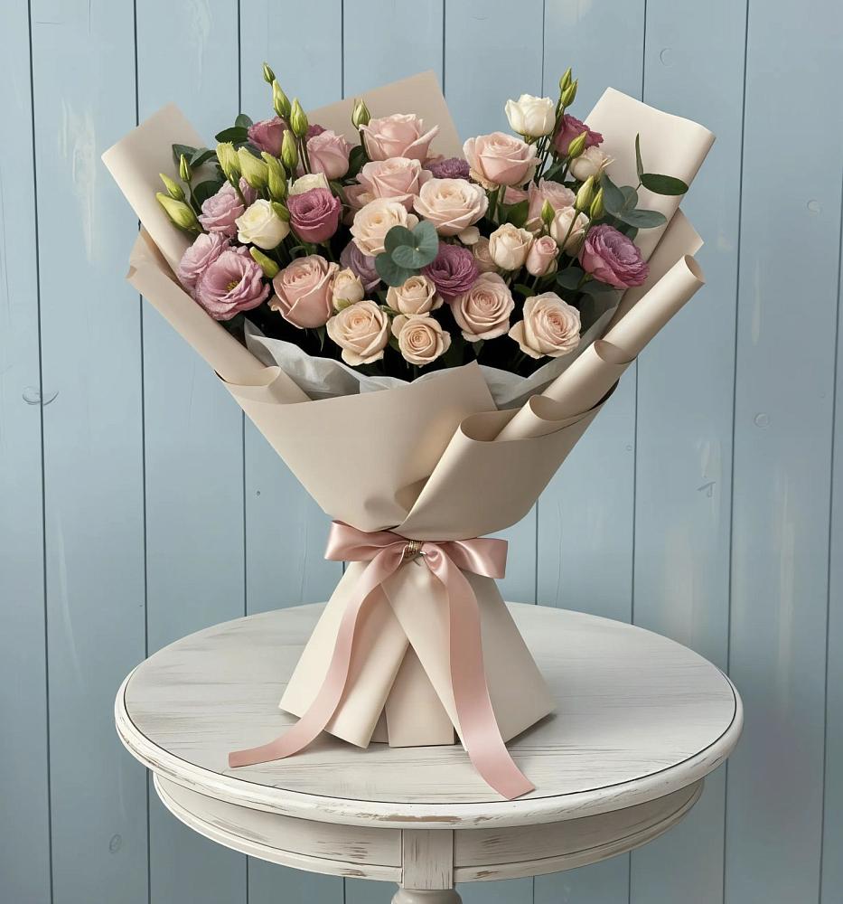 Букет цветов из: Розы и Лизиантусы в Михайловке Иркутской области