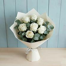 Букет Белые розы в Эвкалипте в Михайловке Иркутской области