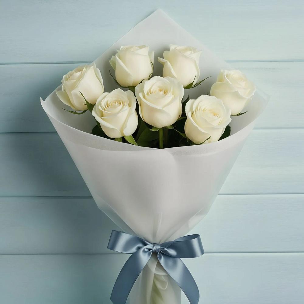 Букет 7 Белых роз Эдлесс Лав в Михайловке Иркутской области