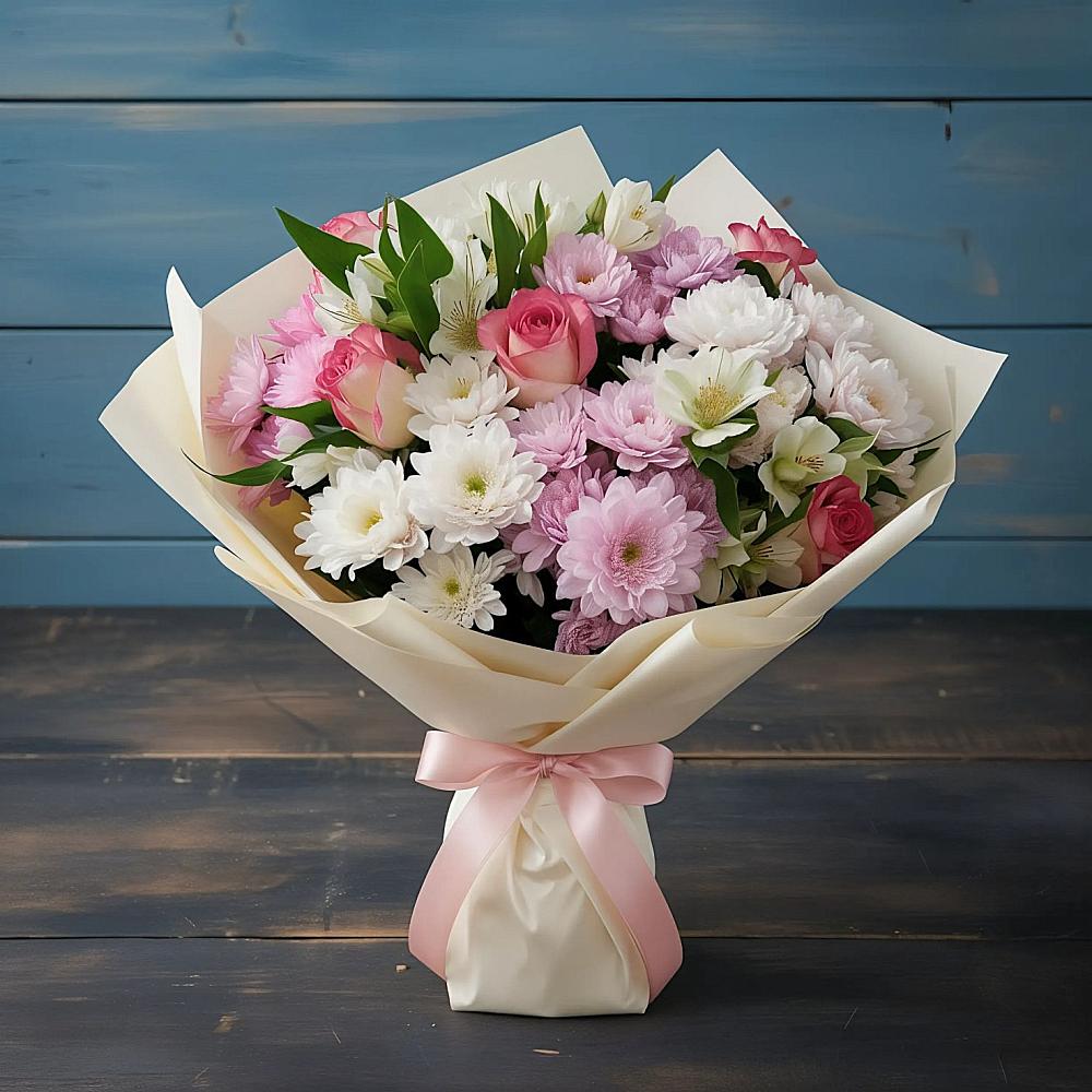 Букет цветов из: Хризантемы, Альстромерии и Розы в Михайловке Иркутской области